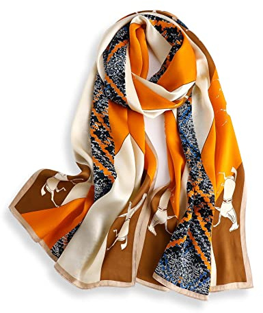 PoeticEHome Pañuelo Largo de Seda 100% Mulberry 170x53cm - Chal Suave y Ligero para Mujer, Ideal para Cuello, Cabello y Cabeza - Caja de Regalo