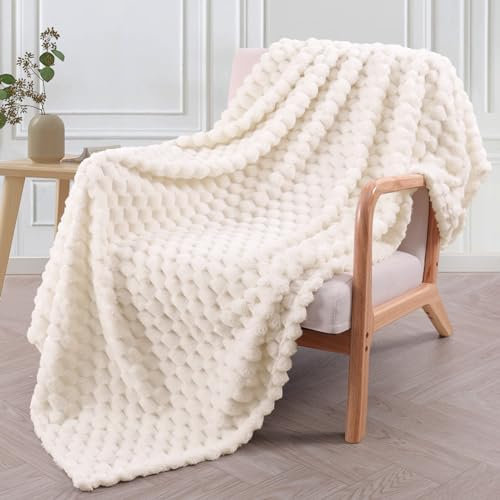 Exclusivo Mezcla Kuscheldecke Fleece Decke, Flauschige Sofadecke 130 x 170 cm, Jacquard-Überwurfdecke Wohndecke Tagesdecke, Warm und Leicht für Ganzjahreszeit, Elfenbein