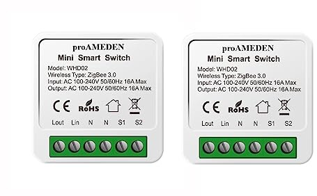 ProAMEDEN ZigBee 3.0 Smart Switch 16A Mini - Wifi Modulschalter Kompatibel Mit Alexa und Google Home Assistant (ZigBee, 2/un)
