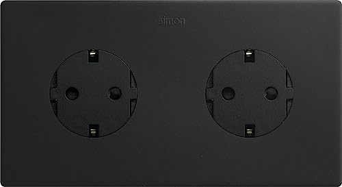 SIMON - KIT Enchufe Doble de Empotrar Clean Schuko, Serie 270, 250V, 16 A, Enchufe de Pared Plano y Fino, Apto para Interiores, Fácil de Instalar, Incluye Marco, Tapa y Mecanismo, Color Negro