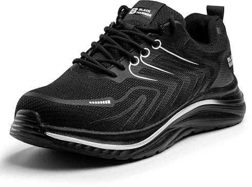 Black Hammer Men's Safety Trainers Steel Toe Cap Work Shoes Perfect for Warehouse & Daily Workwear Durable Midsole Protection Foot Protective Cover Trekking Hiker Footwear Blade S1P SRC Black (11 UK)