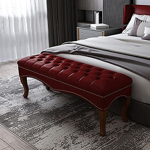 Generisch Hochwertige Faxu-Leder-Bettbank für Schlafzimmer, Moderne Fußhocker, Multifunktionsbänke, gepolsterte Sofa-Sitzbank mit Massivholzbeinen, Rot, 60 x 40 x 45 cm (24 x 16 x 18 Zoll)