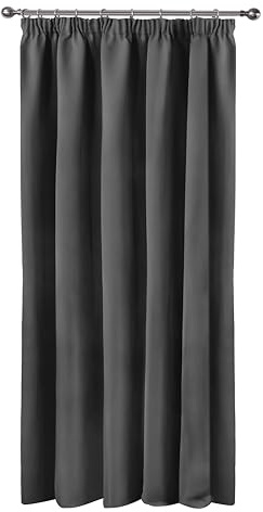 Emma Barclay Cali Pencil Pleat - Woven Thermal Blackout Pencil Pleat Door Curtain in Charcoal - Width 46 x 84Drop (116x213cm)