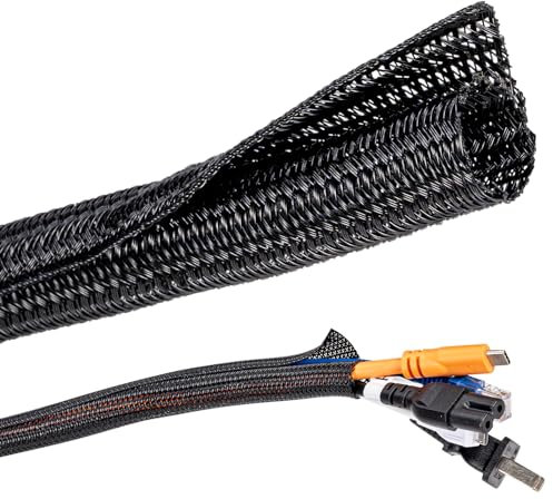 Cable Sleeve, Black, 12-20 mm, 3 m Cable Management Cable Management Organiser, Self-Closing for TV, Computer, PC, Automotive Cable, Home, Office, Cable Protection for Dogs, Cats