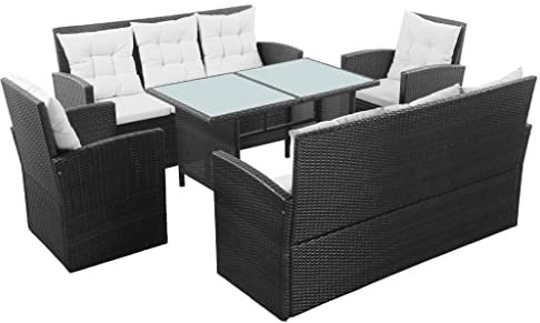 Hommdiy Garten Lounge Set mit Kissen Gartenmöbel Set mit Auflagen Polyrattan Sitzgruppe Esstisch Lounge Sitzgarnitur Essgruppe Poly Rattan (Schwarz und Weiß, XL)