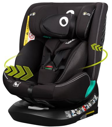 LIONELO Bastiaan i-Size One Silla de Coche Giratoria 360o para Niños de 40 a 50 cm Montaje hacia Delante y hacia Atrás, ISOFIX Cinturón TopTether Ajuste del Respaldo y Reposacabezas Protección lateral