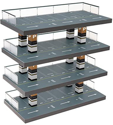 Perfeclan 1/64 Auto-Vitrine, Acryl-Vitrine, Parkplatz-Modell, Modellauto-Aufbewahrung, Garage, Parkplatz, Druckguss-Auto-Vitrine, Grau, 4 Etagen