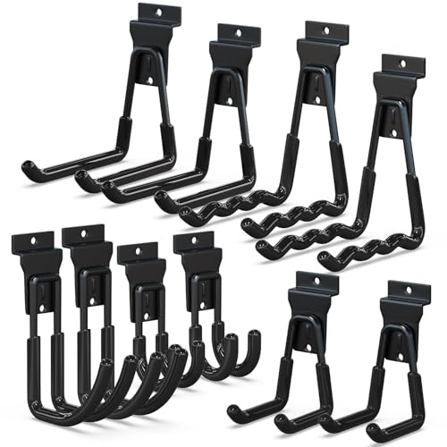 3-H 10 pièces Slatwall Crochets Slatwall Accessoires Crochets de garage,Garage Hooks pour outils Jardin Garage Remise(Noir)