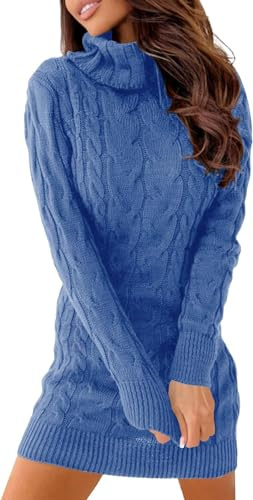 Ebifin Strickkleid Damen Rollkragen Strickpullover Elegant Dress | Herbstkleid,langarm,Pullover,Jumper Kleid,Pullikleid,Winterkleid,Stretch Sweater