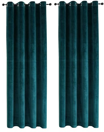 TiborTex Samt Vorhäng 2er Set Petrol Ösen 140x175 cm Verdunkelungsvorhang samtweich Blickdicht Gardine abdunkelnd Wohnzimmer Schlafzimmer