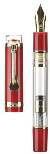 Jinhao 1935 Tiandao Füllfederhalter, Size 8 feine Feder, rotes und transparentes Acryl, mit Konverter und Gitarrenclip