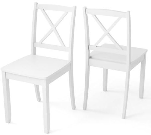 Giantex Wood Dining Chairs Set of 2, Armless Kitchen Chair w/Rubber Wood Legs & Curved Backrest, Farmhouse Cross Back Diner Chair, Wooden Side Chairs for Home Dining Room, Load 400 LBS, White