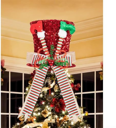 HEBEOT Puntale per albero di Natale, cappello a cilindro per albero di Natale, pupazzi di neve, tavoli, porte, 25 x 24 cm