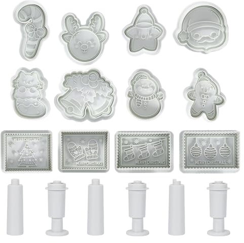 Cookie Cutters Fondant Stamps 12 Pcs, Pop Out Cookie Cutter for Kids, Icing Cutters Safe Kitchen Baking Tools for Making Fondant Cake Decor on Christmas Wedding Birthday Party (Christmas)