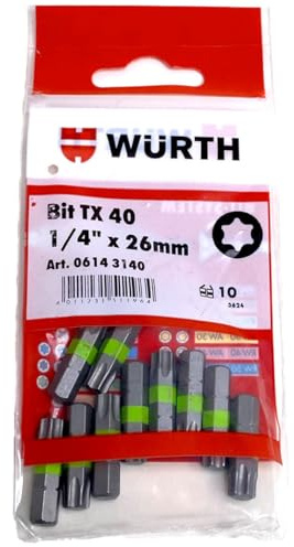 Würth 10x TX40 Bit 1/4 Zoll x 26mm TX 40 C 6,3 Antrieb Schrauben 06143140