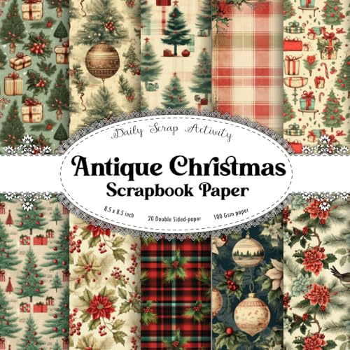 Antique Christmas Scrapbook Paper: Double Sided Craft Paper for Gift Wrapping, Great For Craft Projects, Scrapbooking Paper, DIY Junk Journaling and ... Poinsettia Pattern) Paper Size 8.5 x 8.5