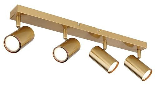 Deckenstrahler 4 flammig Deckenlampe gold Wohnzimmerlampe Deckenleuchte, Spots beweglich, 4x GU10 Fassungen, LxBxH 56x6x12 cm