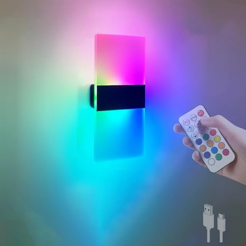 TZSMUM RGB Farbe Wandleuchten mit Fernbedienung LED Wandlampen Innen Bunt Stimmungslicht Wandbeleuchtung Dimmbar mit Szenenmodus Kontrolle Funktion 3W Wohnzimmer Schlafzimmer (Mattiert,1 Stück)