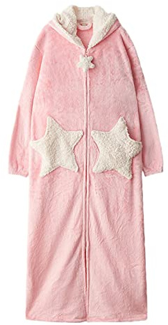 Bademantel mit Reißverschluss für Damen, Übergröße, Damen-Bademäntel, warmer und gemütlicher Fleece-Morgenmantel mit Taschen und Gürtel, Bademantel, mit Kapuze, Loungewear, Sterne, Loungewear,