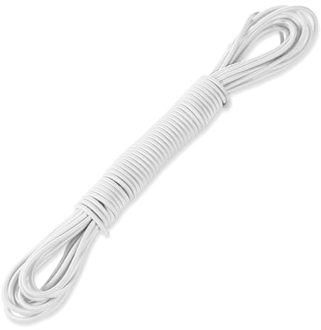 JIYIN Elastisch Faden 3mm, 10m Gummiseil Weiß Gummikordel Nylonband | Elastische Schnur Gummiband Schnur Rund für DIY-Projekte Zelte Reisen Camping Schnürsenkel Wäscheleinen Frachtnetze