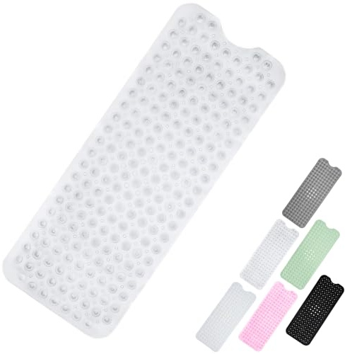 Dusche-Badematte 100x40cm, Extra Lange Duschmatte Anti-Schimmel-Badematten Transparent, rutschfeste Badematte für Wanne, Duschmatten mit Saugtaschen, Ablauflöcher, Maschinenwaschbare Badezimmer