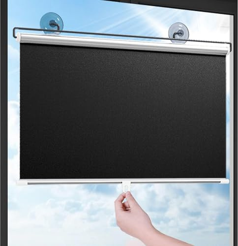 Sonakia Verdunkelungsrollos Für Fenster, Saugnäpfen Rollos, Sonnenschutz Rollos, Temporäre Sichtschutz Jalousien, Dachfenster Rollos, Verdunkelungsvorhang 30-80cm Breit,black-80x100cm/31 * 39in