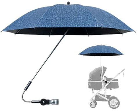 Parasoll för barnvagn, barnvagnsparaply med klämma | SPF 50+ Extra stort barnvagnsparasoll med klämma - 360 graders vattentätt paraply för barnvagn, solskydd P, Mörkblå, Consulte la descripción
