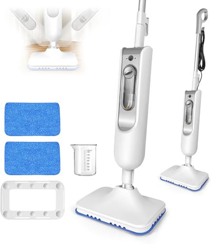 2-in-1 Steam Mop, Lightweight, 30s Heat, Long Power Cord, 400ml Water Tank, 2 Steam Settings, for Clean Carpets, Kitchens, Windows & Sealed Hard Floors