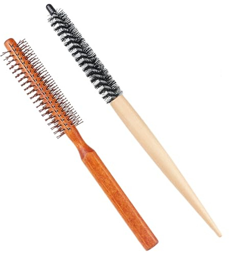 UEKPDM Round Hair Brush, Vented Barrel, Nylon Bristles, 2 Pack, 26cm | Wooden Handle, Vented for Even Heat Flow, Heat-Resistant Nylon Bristles, Lightweight, for Blow Drying & Volume on Short Hair