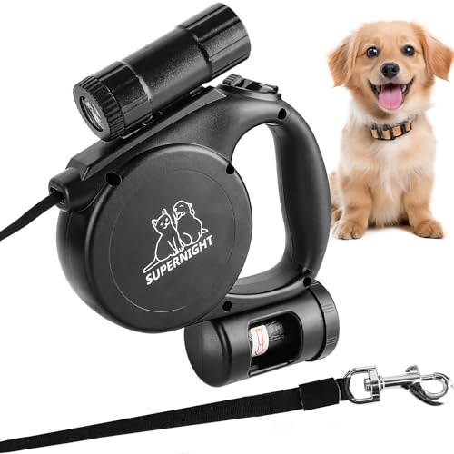 5m Retractable Dog Lead for Small Medium Dogs up to 25kg | 16.4ft Tangle-Free Leash with LED Light & One-Hand Brake | Strong Durable Handle for Walking, Running, Jogging
