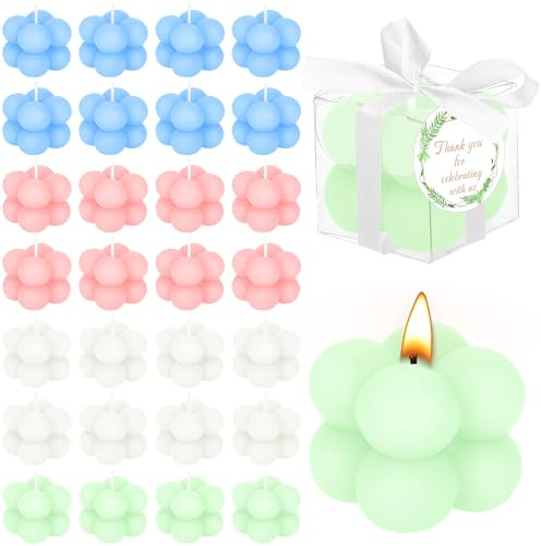 30 Sets Mini Bubble Candles Wedding Favours for Guests, Small Scented Candles Bulk with Thank You Cards and Gift Boxes for Baby Shower, Christening, Hen Party, Baptism - 4 Colours, 4cm
