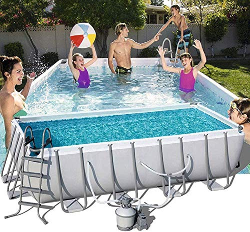 Aufstellpool Set mit Filterpumpe und Solarabdeckung - Großer rechteckiger Rahmen für Spritz- und Planschspaß im Freien