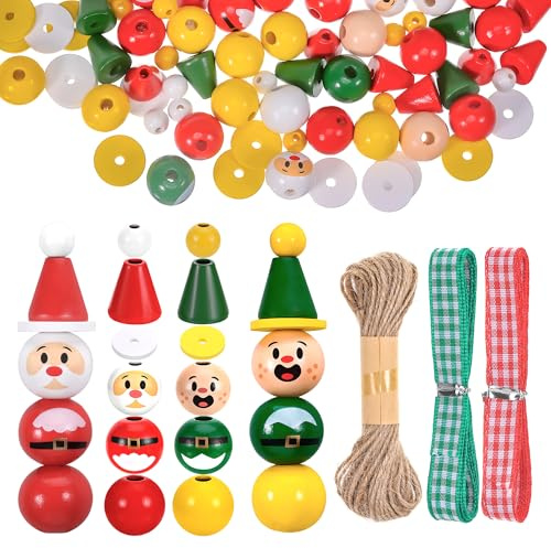 Zourglow 150 Stück Schneemann Holzperlen für Weihnachten, 20mm Schneemann Holzkugeln mit Hanfseil Schal für Weihnachten Deko, DIY-Basteldekoration, Winter-Dekorationen