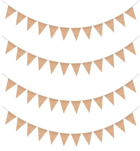 Torytoe Lot de 48 fanions en toile de jute - Guirlande de fanions en lin - Guirlande de fanions d'extérieur pour anniversaire, fête, douche prénatale, mariage et autres décorations