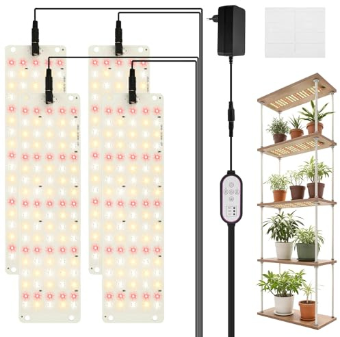 Jokapy 4-teiliges LED Pflanzenlampe Vollspektrum, EU Pflanzenlicht für zimmerpflanzen, 10 dimmbare Lichtstärken Grow Lampe mit 4/8/12H Timer, ultradünne Wachstumslampe für Pflanzen überwinterung