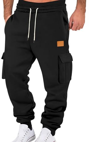 Générique Jogging Homme Pantalon Baggy Large avec Poches Cargo - Jogging Ample de Sport ou Travail Décontracté, Taille Élastique Confortable - Training et Survêtement Homme,02 Noir,M