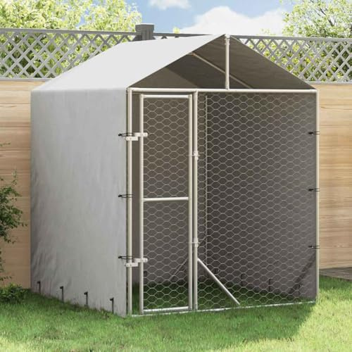 Outdoor-Hundezwinger mit Dach 2x2x2,5 m aus verzinktem Stahl, Robustes Außengehege mit abschließbarer Tür, wasserdichte Abdeckung für Hunde und Kleintiere, langlebige