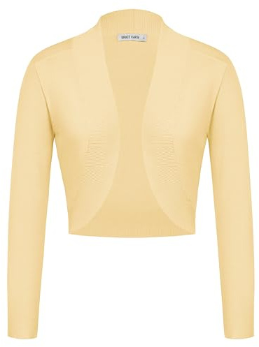 GRACE KARIN Women's Cropped Boleros Shrugs Long Sleeves Open Front Cardigan Sweater S Yellow