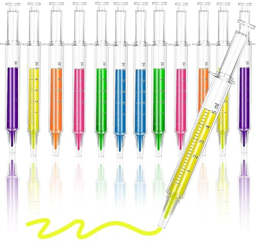MINGZE kreative schöne Spritze Textmarker fluoreszierende Nadel Aquarell Stift mit 6 Farben (12 Stück)