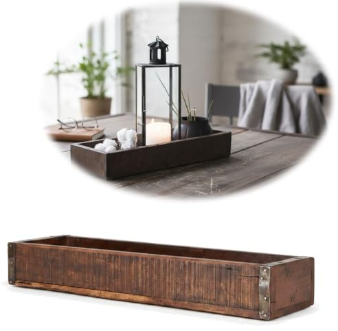 LS-LebenStil Vintage Holz Aufbewahrungsbox Unika Roadwood 43x13cm Braun | Recycelt Holzkiste Holzbox | Besteckkasten Besteckkorb Küchenorganizer Büro Schreibtisch Schublade Organizer Ordnungsbox