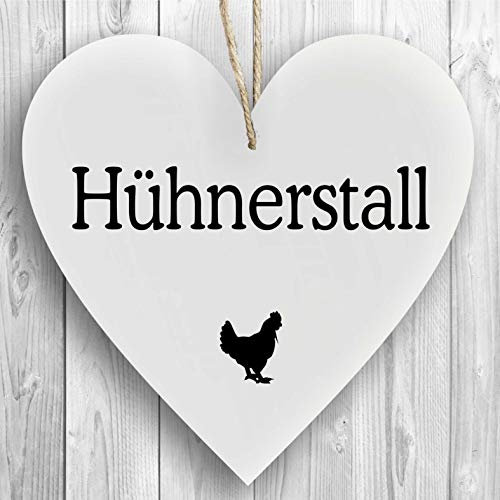 Herzschild Holzherz Holzschild 16 x 16 cm Hühnerstall weiß Dekoschild Wandschild Schild Holz Geschenk
