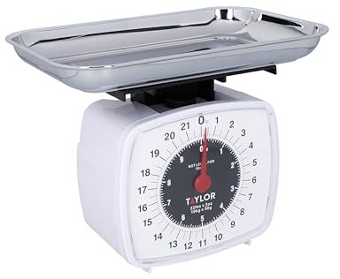 Taylor Balanza Mecánica de Cocina, Gran Precisión y Función de Medida de Ingredientes, Blanco Cromado y Acabado en Plata, 10 kg de Capacidad