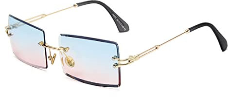 SHEEN KELLY Square Ultra-Small Frame Sonnenbrille für Frauen Männer Rectangle Retro durchsichtige Linse randlose Sonnenbrille