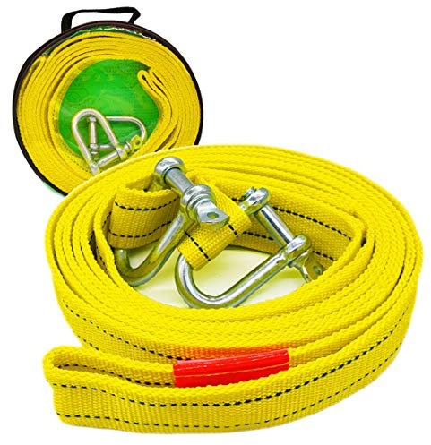 Feezi Abschleppseil, 3,96 m lang, 4.989 kg (4 Meter 5 Tonnen), hohe Festigkeit, mit zwei Sicherheits-D-Ring-Haken, Seilwinde, Seil für Bergungsschlepp