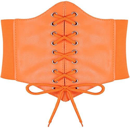 Hoerev Damen Mädchen Elastisch Breites Band Elastisch Gebunden Waspie Korsett Taille Gürtel Bustiers Korsetts，Orange mit Knopf，XL