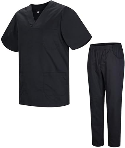 MISEMIYA - Uniformi Unisex Set Camice – Uniforme Medica con Maglia e Pantaloni Uniformi Mediche Camice Uniformi sanitarie - Ref.8178-5XL, Nero 21