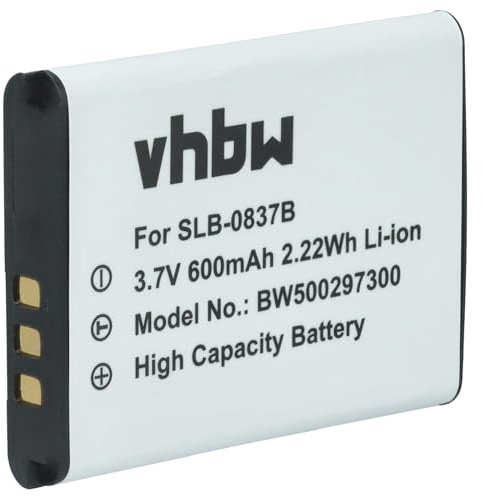 vhbw Akku Ersatz für Samsung SLB-0837b für Kamera Digicam DSLR (500mAh, 3,7V, Li-Ion)