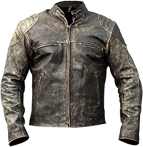 Jorde Calf Giacca da Moto in Pelle Distressed, Uomo, Stile Vintage Cafe Racer Retro 2 | Nero Giacca da Moto in Pelle Vintage Stile Retro | Giacca da Moto in Pelle Vintage Nera (Antique D2, L)