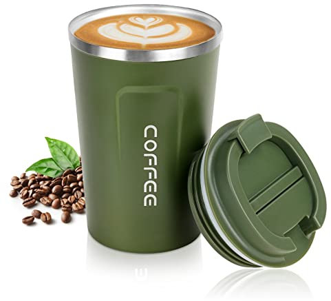 Flintronic Kaffeebecher to go, 380ML Thermobecher Doppelwand Isoliert, Kaffeetasse mit Auslaufsicherem Deckel, Kaffeetasse Thermobecher Isolierbecher,Kaffeebecher Edelstahl Travel Mug für Kaffee e Tee
