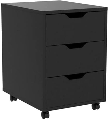 Niceme Rullbehållare med 3 lådor, rullbehållare under skrivbord, kontorsskåp för dokument, även som skrivarbord, mobil kontorsbehållare av MDF (svart, inte låsbar)